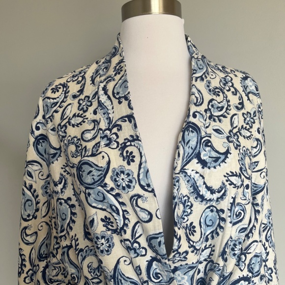 ZARA WOMAN BELTED PARSLEY PRINTED LINEN BLEND KIMONO JACKET BLUE WHITE XS-S‎ - Picture 8 of 10
